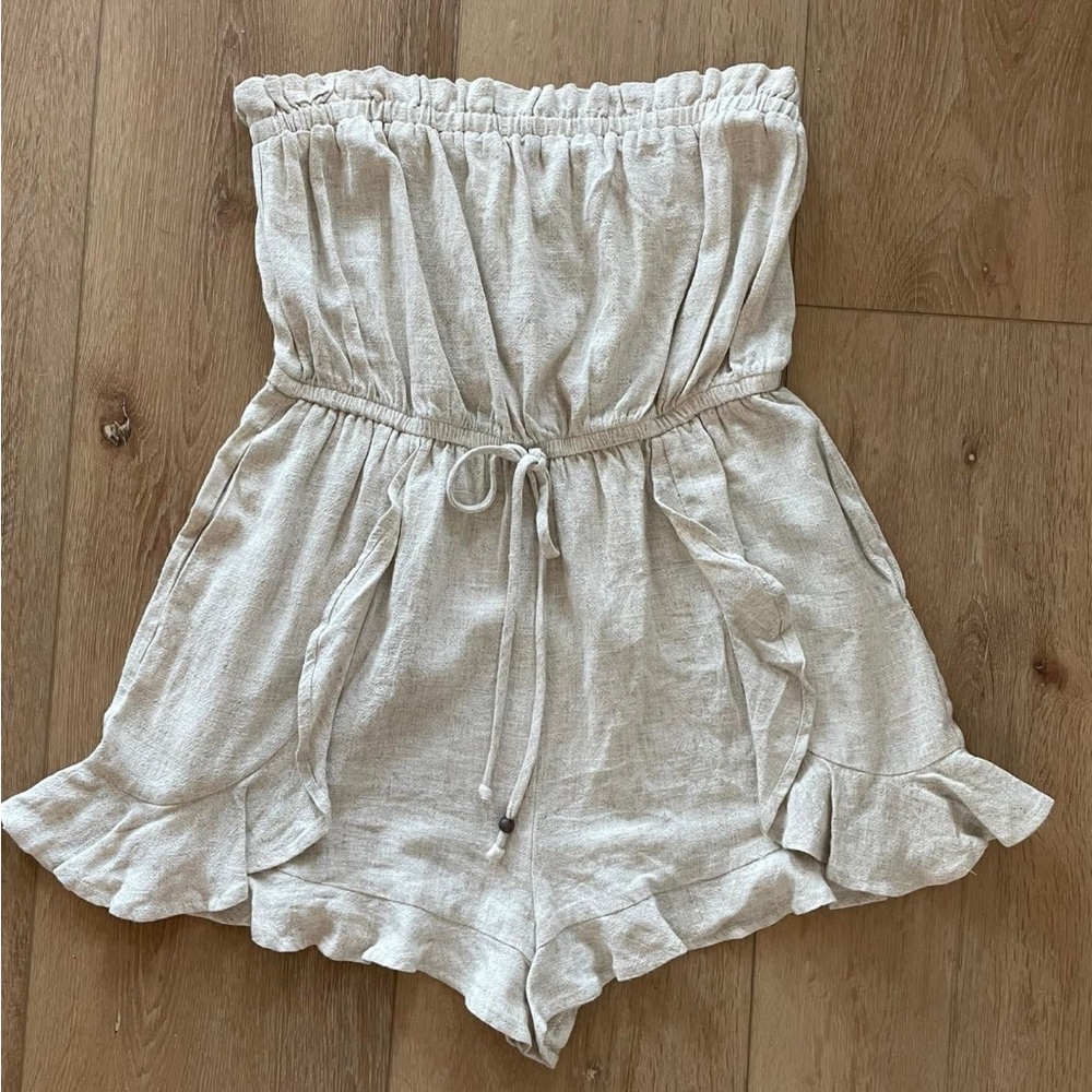 Cream strapless romper